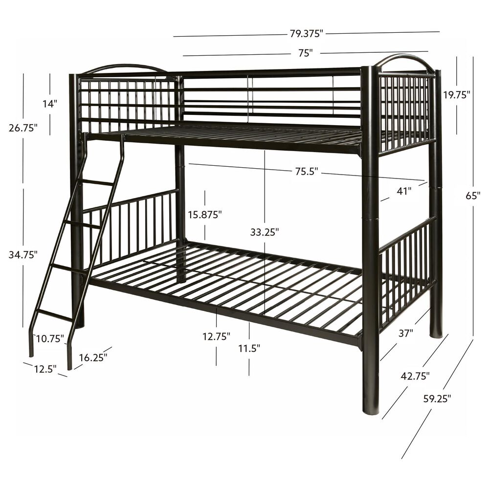Linon Home Decor Heavy Twin Over Twin Bunk Bed in Black, , large