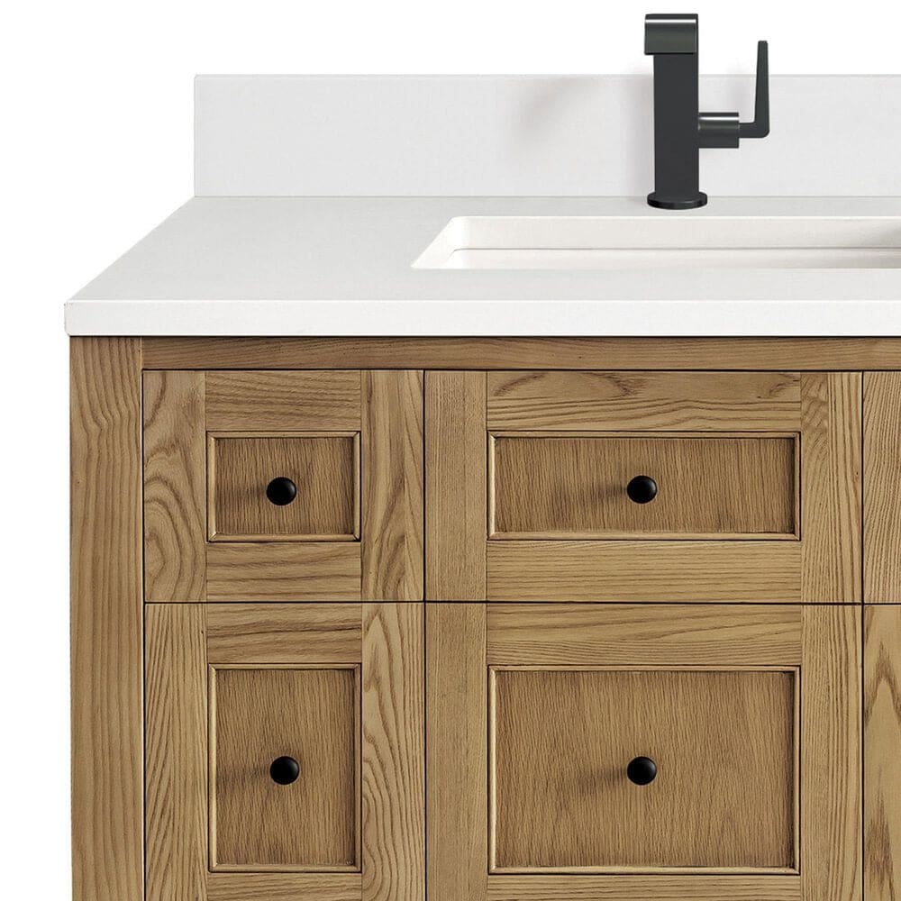 James Martin Vanities Breckenridge 72&quot; Double Bathroom Vanity in Light Natural Oak with Single Hole 3 cm White Zeus Quartz Top and Rectangular Sinks, , large