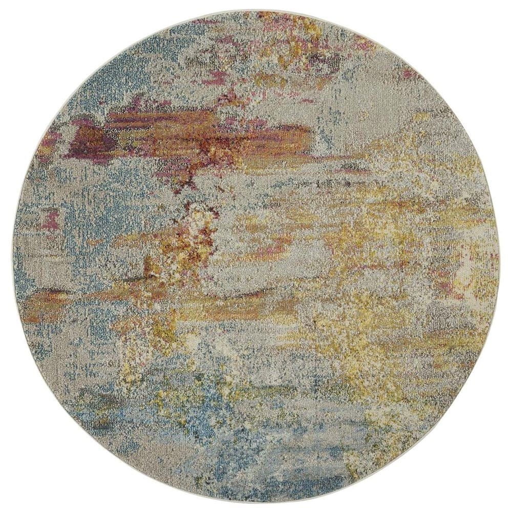 Nourison Celestial CES02 7"10" Round Sealife Area Rug, , large