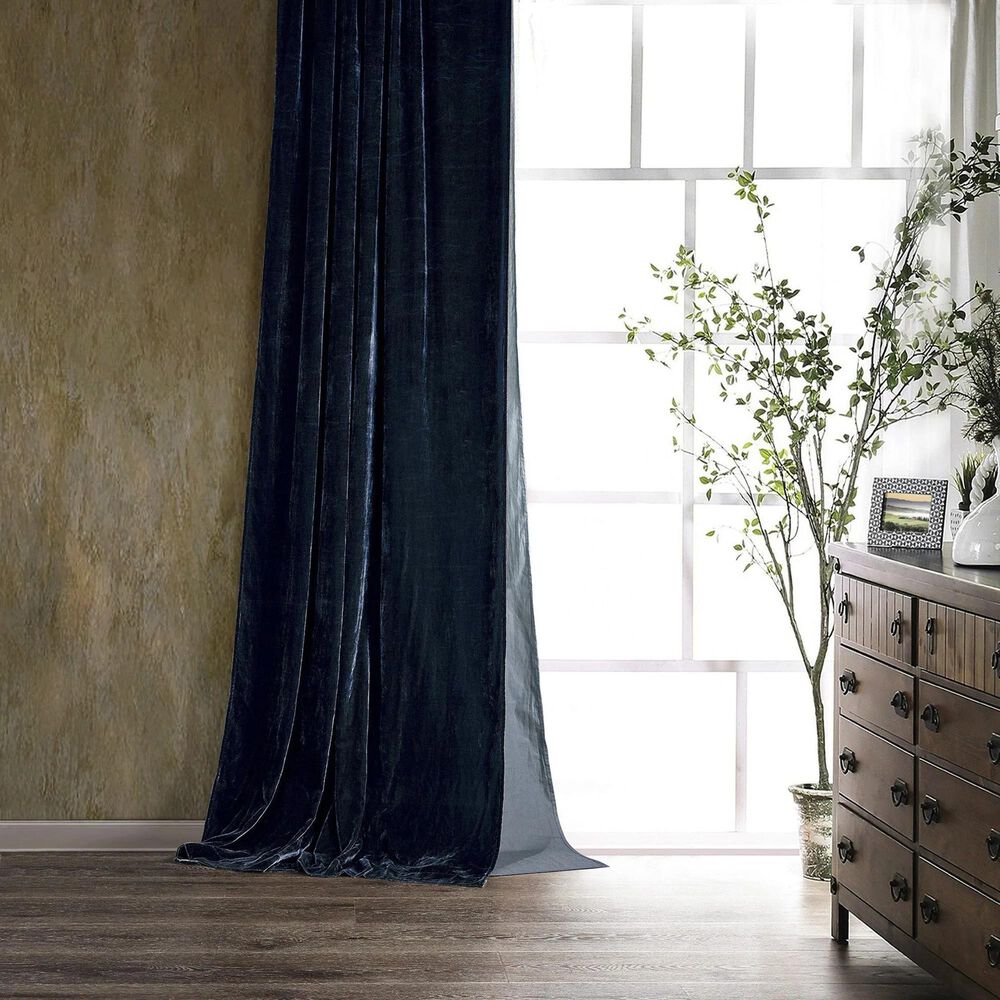 HiEnd Accents Stella 108" x 48" Curtain in Midnight Blue, , large