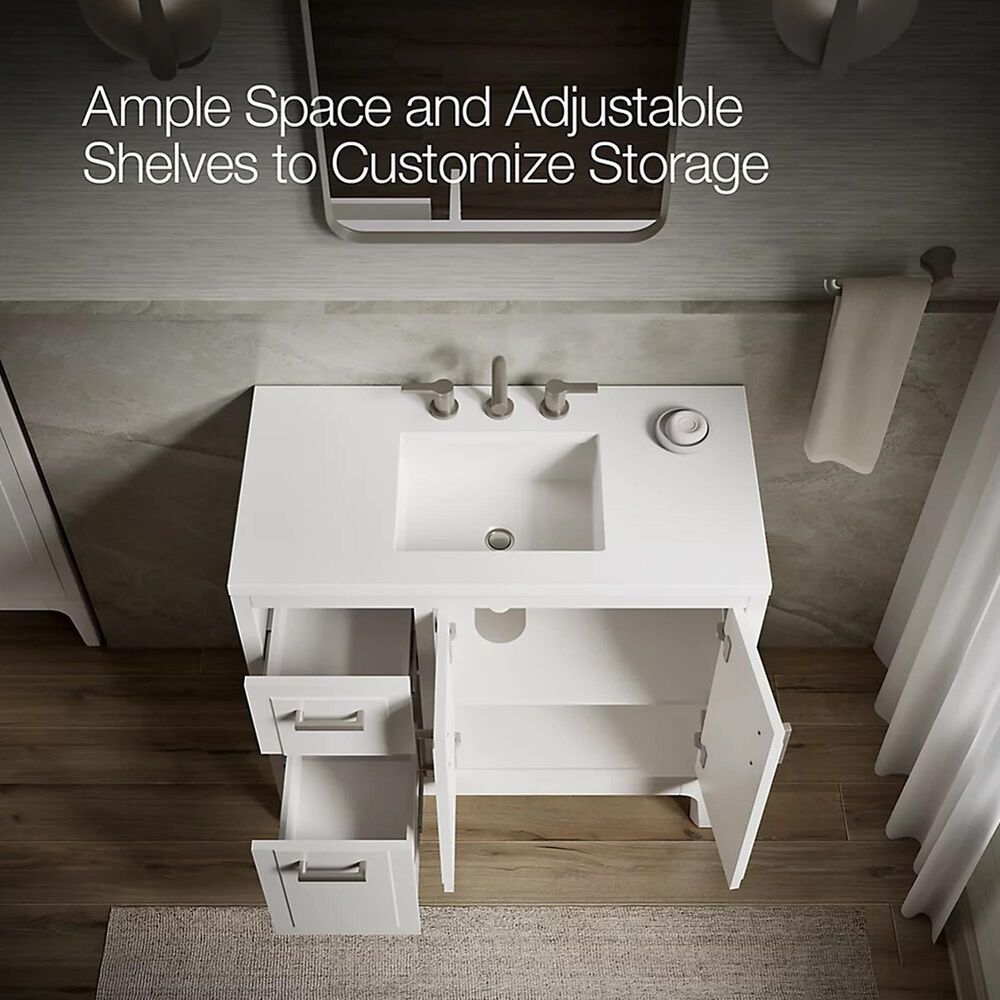 Kohler Seer 36" Single Bathroom Vanity in White with 3 cm Pure White Quartz Top and Rectangular Sink, , large
