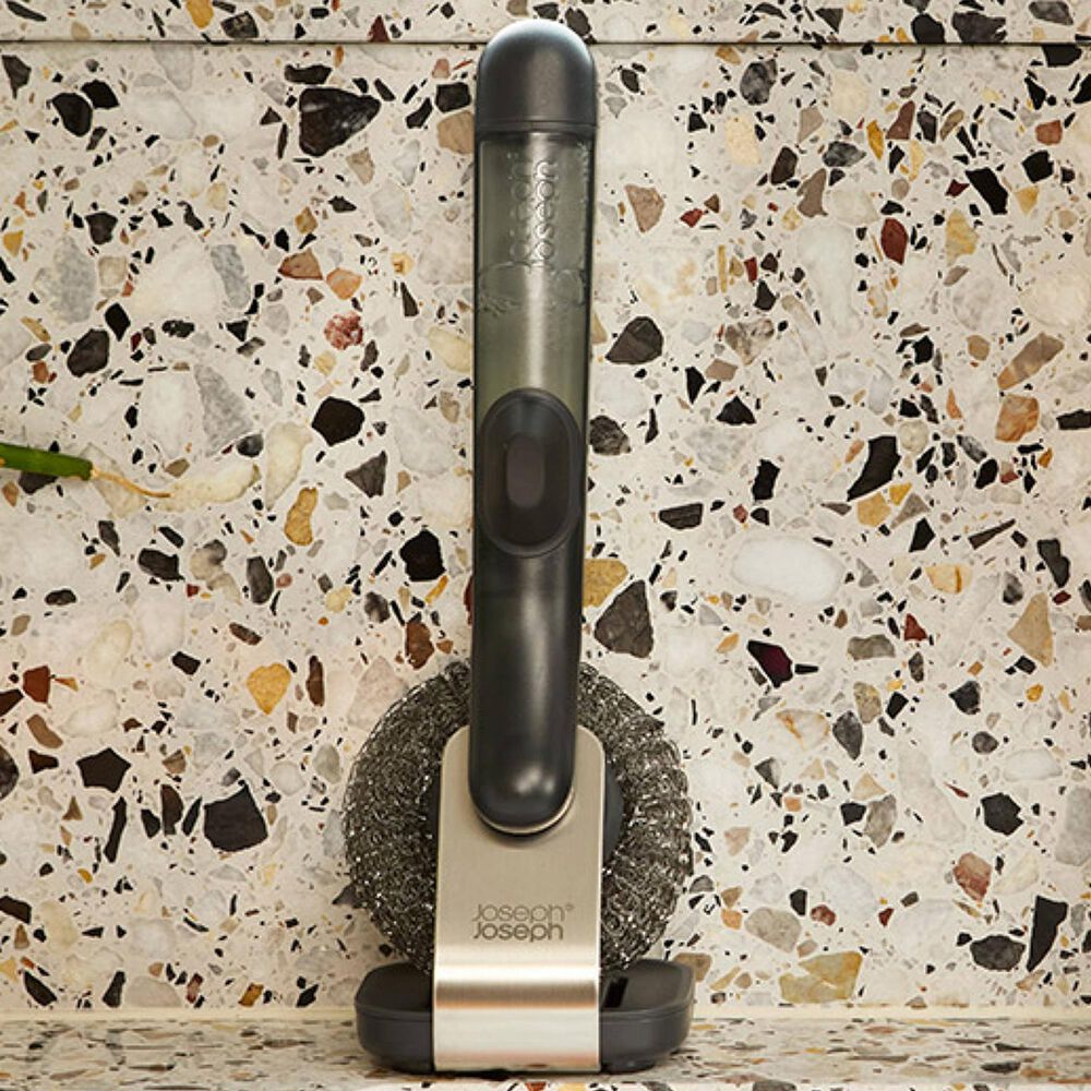 Joseph Joseph SinkTech Soap Dispensing Washing Up Brush with Steel Stand in Clear and Black, , large