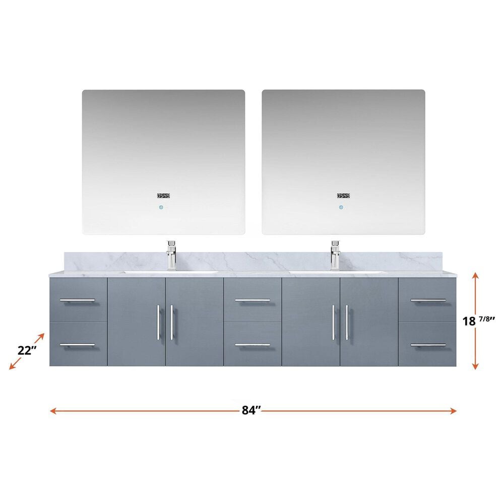Lexora Home Geneva 84&quot; Double Bathroom Vanity in Dark Grey with 2 cm White Carrara Marble Top and Rectangular Sinks, , large