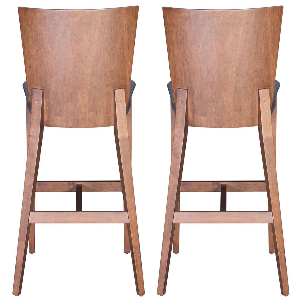 Zuo Modern Ambrose Bar Chair in Brown/Dark Gray Cushion &#40;Set of 2&#41;, , large