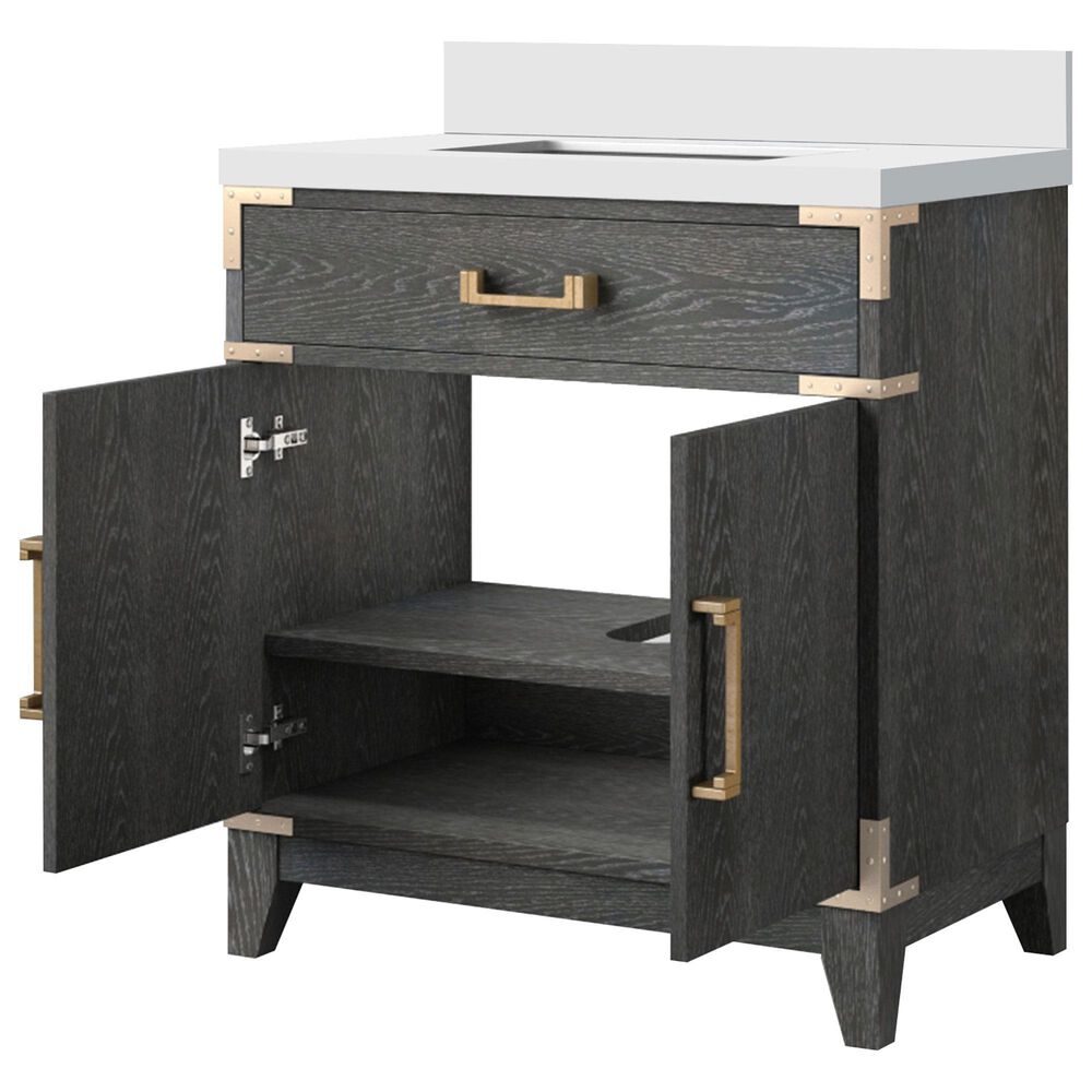 Lexora Home Laurel 30&quot; Single Bathroom Vanity in Black Oak with White Cultured Marble Top and Rectangular Sink, , large
