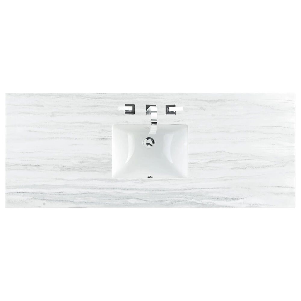 James Martin Vanities Brittany 60&quot; Single Bathroom Vanity in Bright White with 3 cm Arctic Fall Solid Surface Top and Rectangular Sink, , large