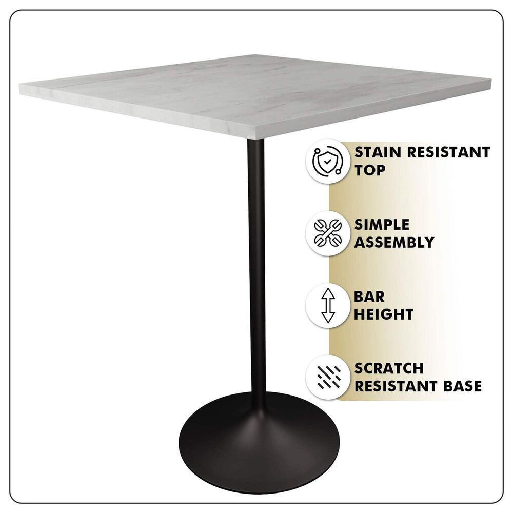 Leisuremod LeisureMod Verve Collection Modern Bar Height Table Black Base with 36 Square Marbleized White Laminated  Top, , large
