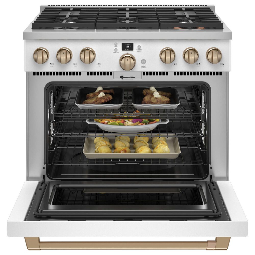 Cafe 5.75 Cu. Ft. Freestanding Dual Fuel Range in Matte White and Brushed Bronze, , large
