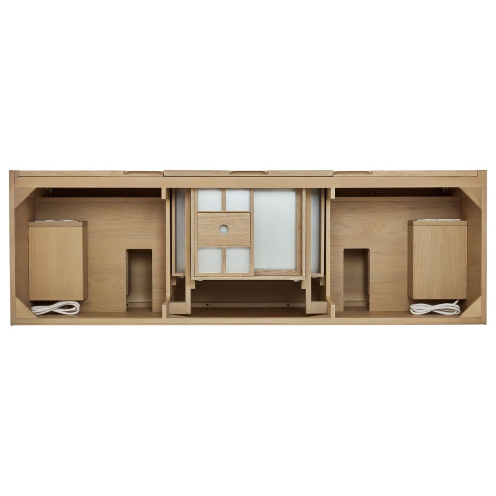 James Martin Vanities Solene 72&quot; Double Bathroom Vanity in Seaside Oak with 3 cm Parisien Bleu Quartz Top and Rectangular Sinks, , large