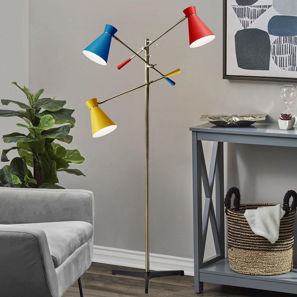 Adesso Lyle 3-Arm Floor Lamp in Antique Brass and Black, , large