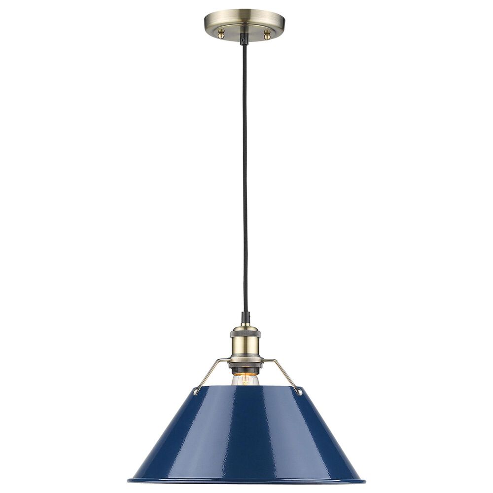 Golden Lighting Orwell 1-Light Wide Large Pendant with Matte Navy Shade in Aged Brass, , large