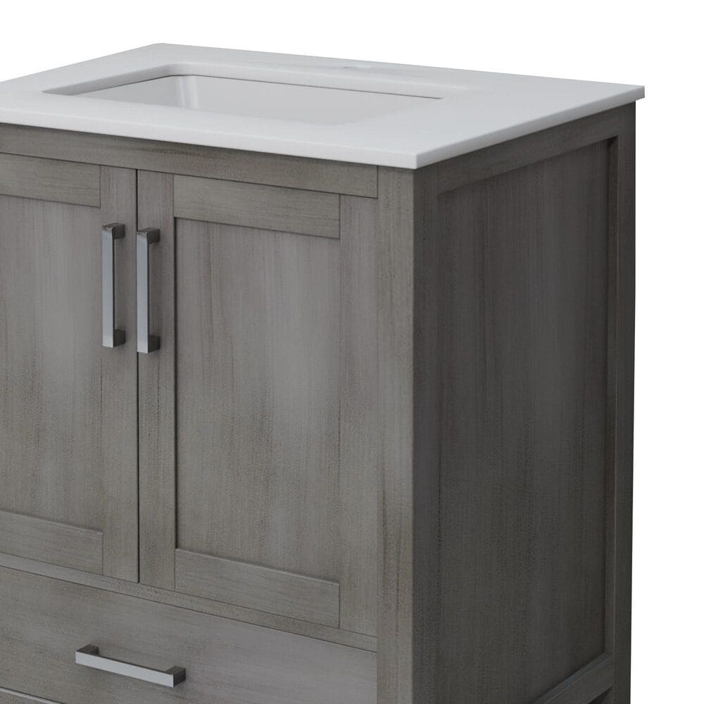 Lexora Home Jacques 30" Single Bathroom Vanity in Distressed Grey with 2 cm White Quartz Top and Rectangular Sink, , large