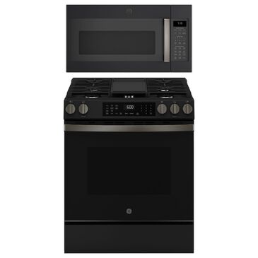 GE Appliances 2-Piece Kitchen Packages with 30" Slide-In Gas Range and 1.9 Cu. Ft. Over-the-Range Microwave Oven in Fingerprint Resistant Black Slate, , large