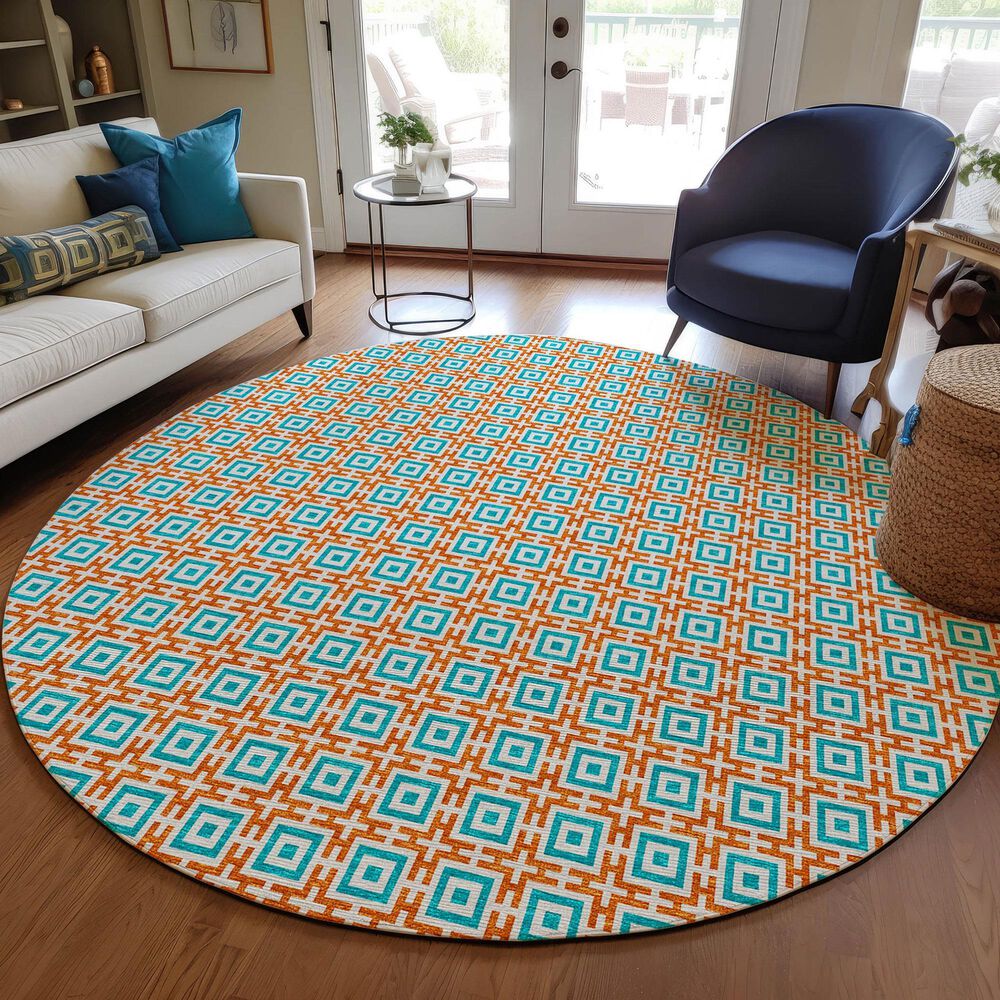 Dalyn Rug Company Marlo 4&#39; Round Orange Indoor/Outdoor Area Rug, , large