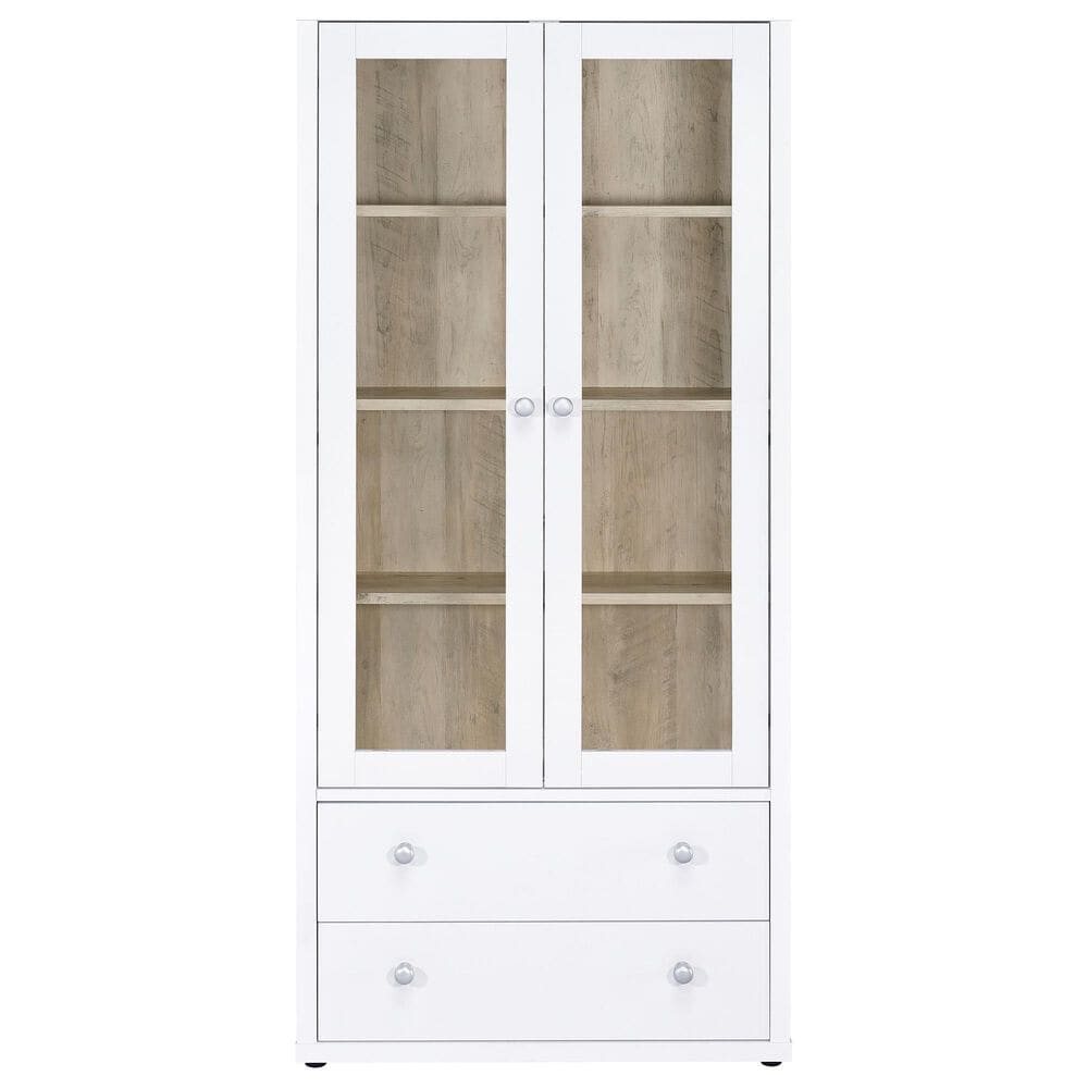 Coaster Hawthorne 4-Shelf Glass Door Tall Cabinet in White, , large