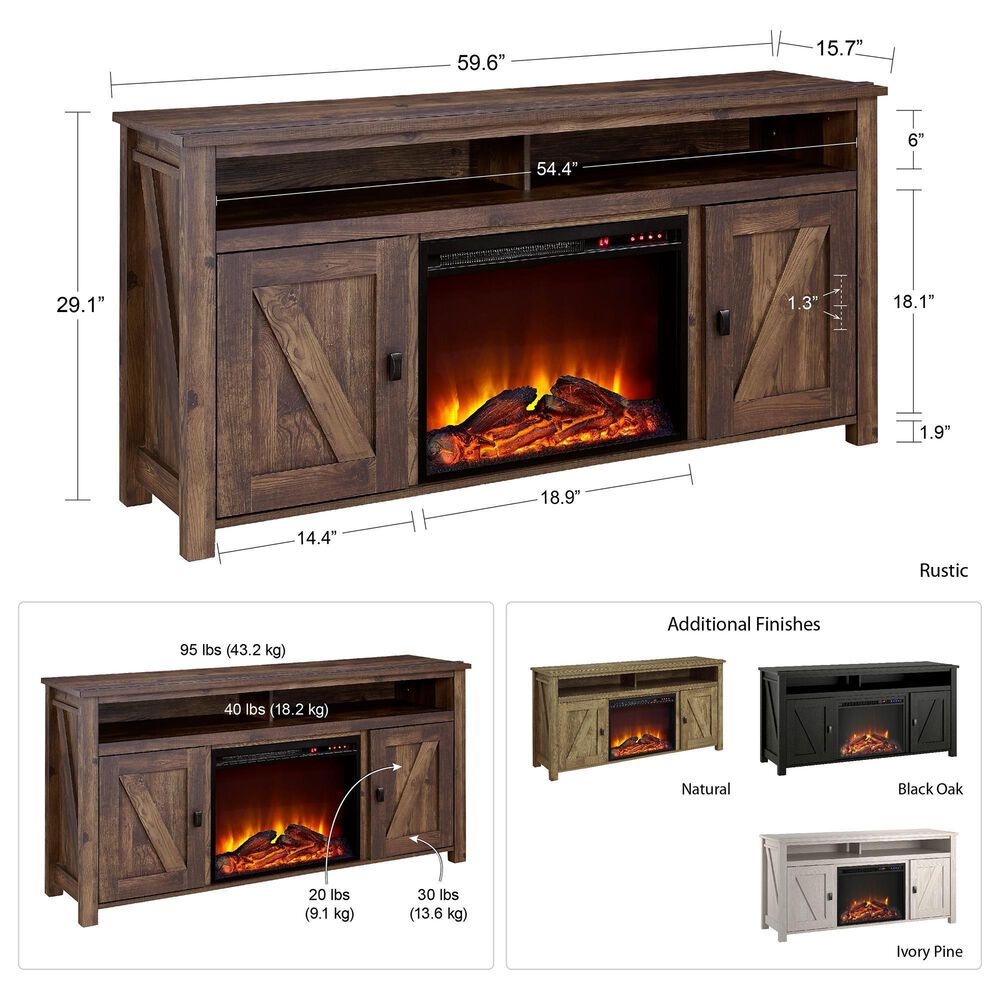 DHP Farmington 60" TV Console with Fireplace in Century Barn Pine