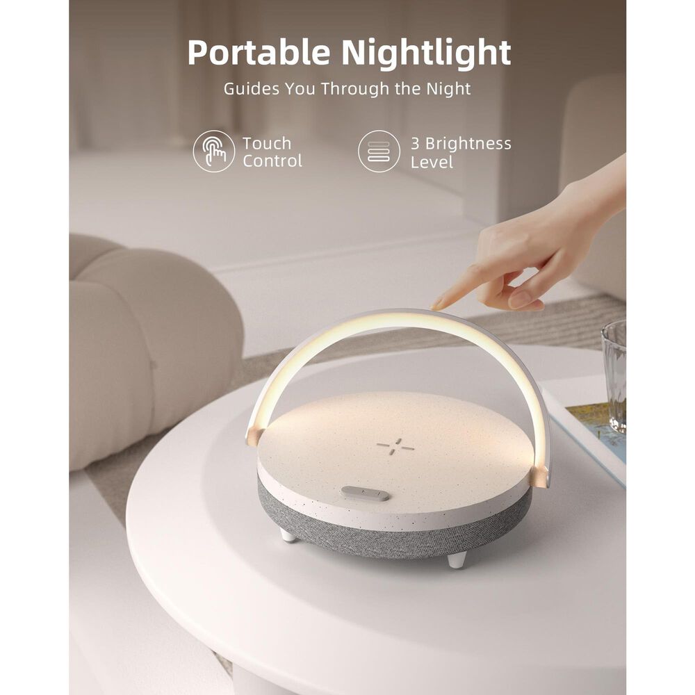 HOMLUX 4-in-1 LED Table Lamp with Portable Speaker and Wireless Charger in White and Gray, , large