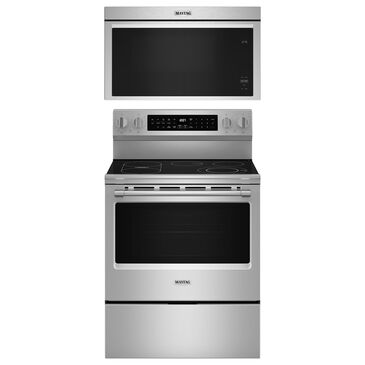 Maytag 2pc Kitchen Package with 1.1 Cu. Ft. Over the Range Flush Built-In Microwave and 5.3 cu. ft. 30 Inch Wide Electric Range with Grill Mode in Stainless Steel, , large