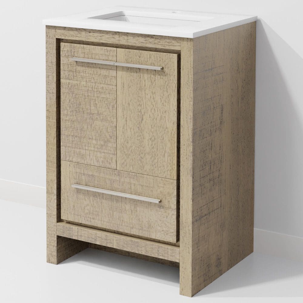 Lexora Home Lafarre 24" Single Bathroom Vanity in Rustic Acacia with 2 cm White Cultured Marble Top and Rectangular Sink, , large