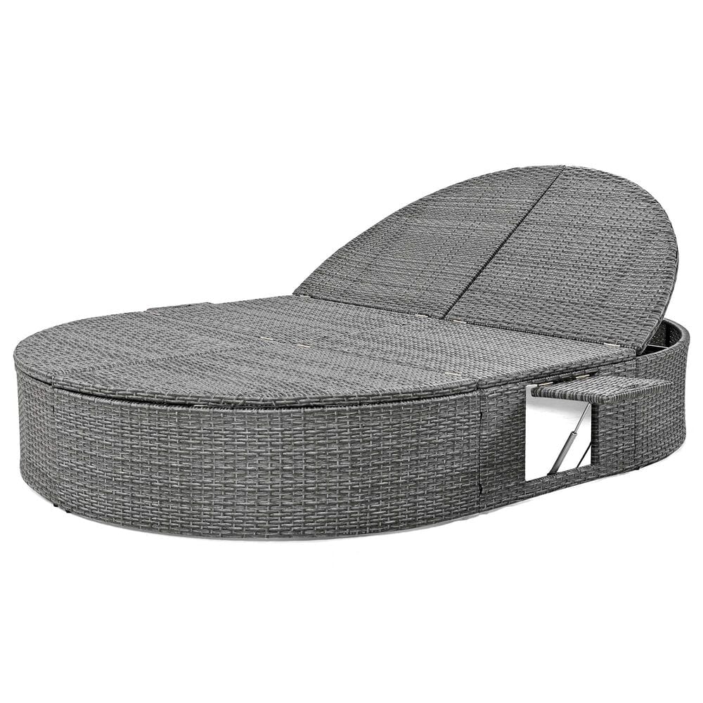 HOMLUX 2-Person Outdoor Daybed with Adjustable Backrests and Foldable Cup Trays in Beige, , large