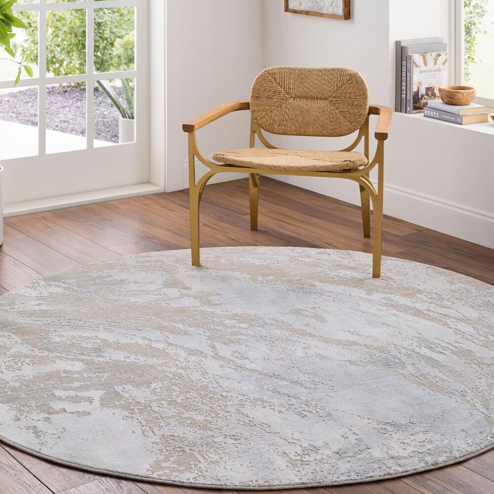 Surya Brunswick Cream, Taupe, Tan, Light Slate, Blue and Gray 7&#39;10&quot; Round Area Rug, , large