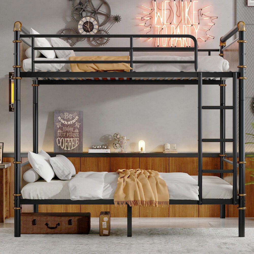 Hearth and Haven Twin XL over Twin XL Detachable Bunk Bed in Black and Gold, , large