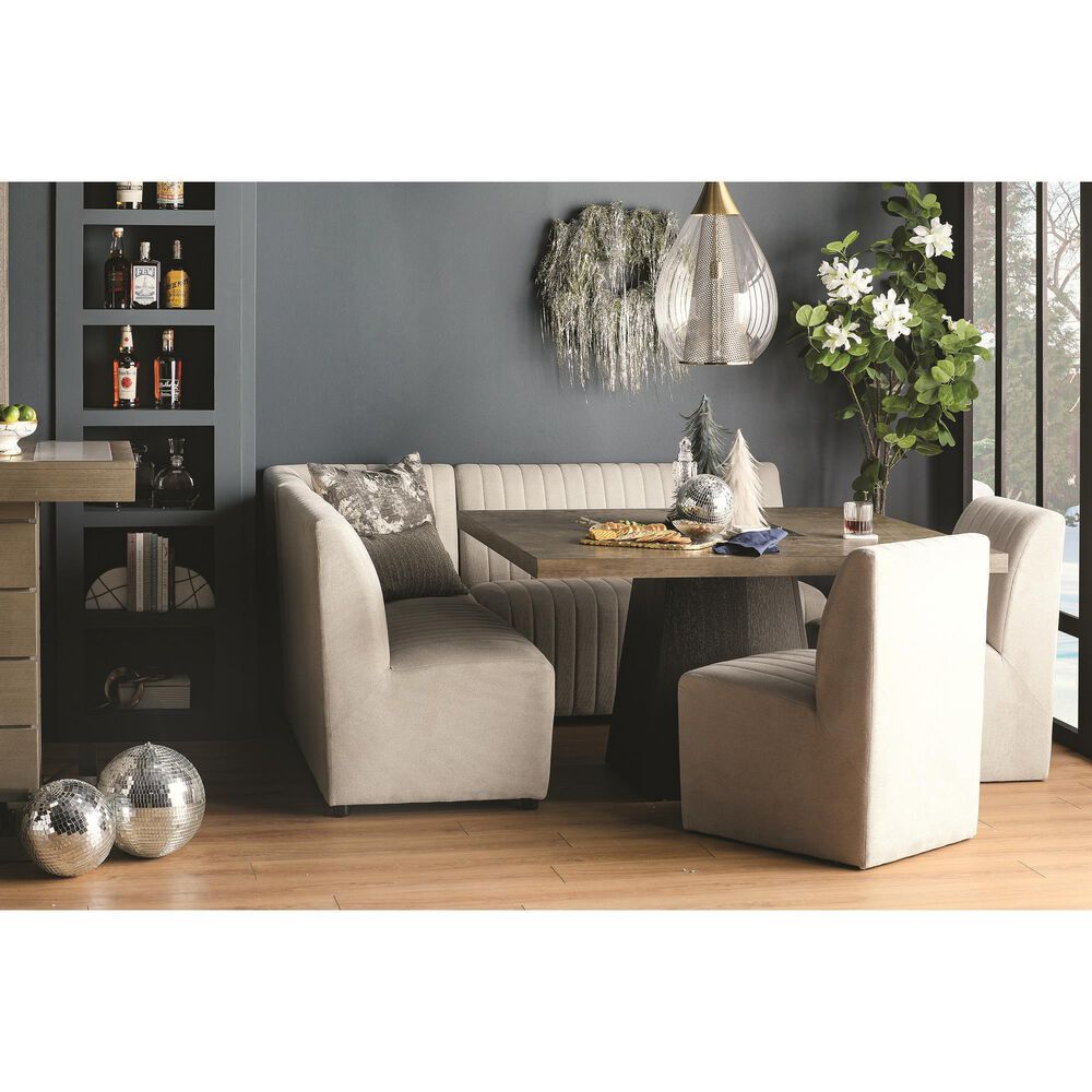 Mayberry Hill Jemma 6 Pice Contemporary Corner Dining Set in Grey Finish and Beige Linen Upholstery, , large