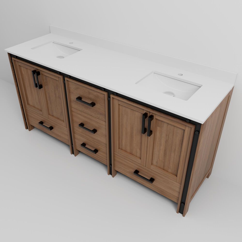 Lexora Home Ziva 72&quot; Double Bathroom Vanity in Rustic Barnwood with 2 cm White Cultured Marble Top and Rectangular Sinks, , large