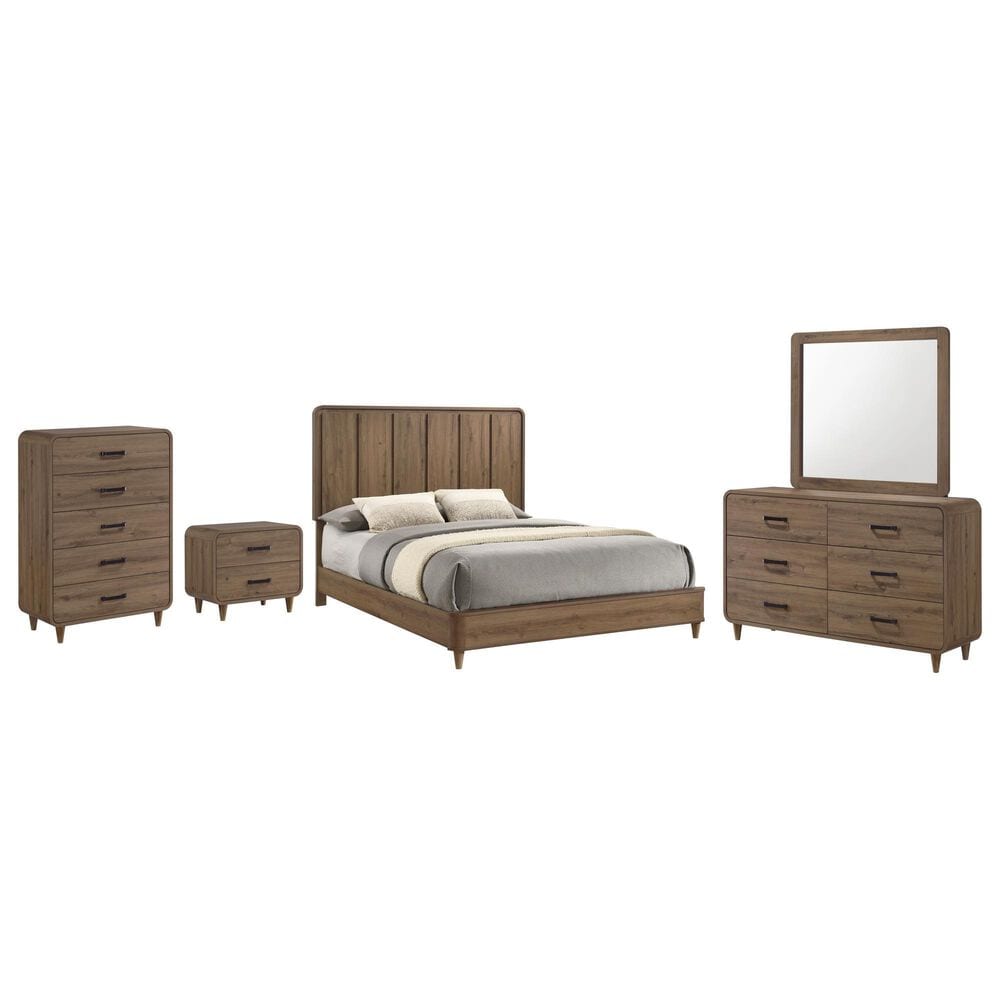 Crown Mark Nyomi 5 Piece King Panel Bedroom Set in Light Brown with USB Ports, , large