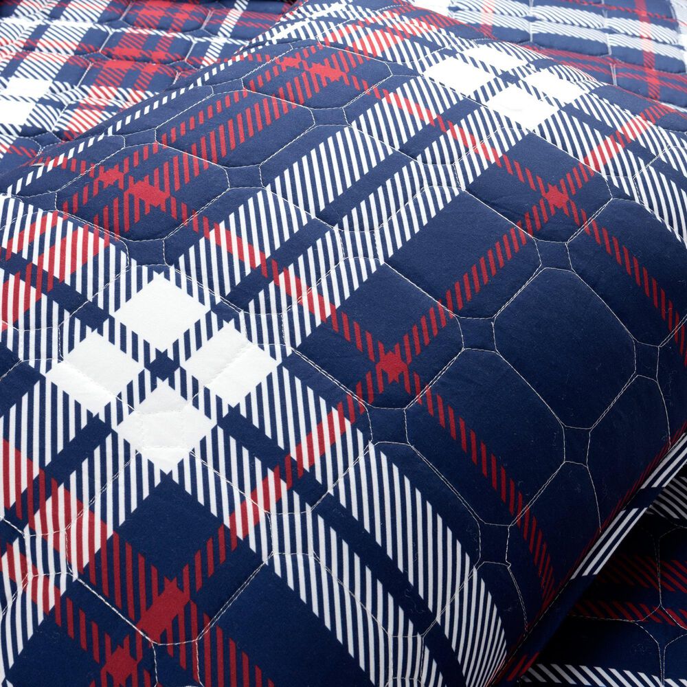 Triangle Home Fashions Grayson Farmhouse 3-Piece Full/Queen Quilt Set in Navy and Red, , large