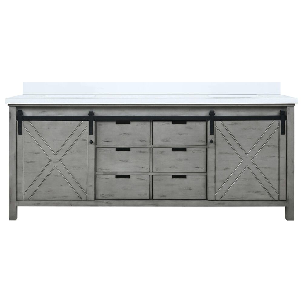 Lexora Home Marsyas 80" Double Bathroom Vanity in Ash Grey with White Quartz Top and Rectangular Sinks, , large