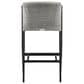 Armen Living Palma Patio Counter Height Bar Stool with Dark Grey Cushion in Black, , large