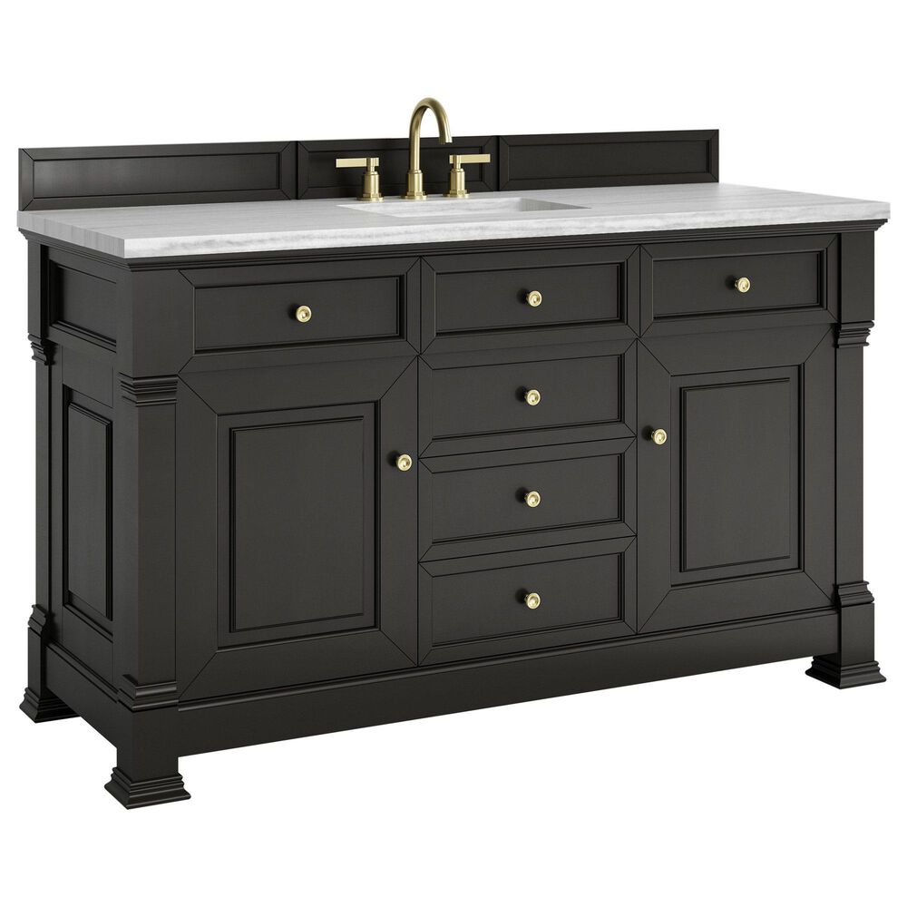 James Martin Vanities Brookfield 60" Single Bathroom Vanity in Black Onyx with 3 cm Arctic Fall Solid Surface Top and Rectangular Sink, , large