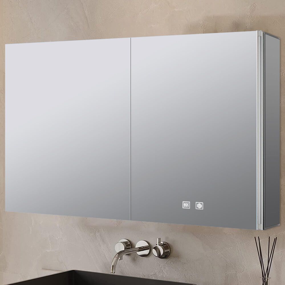 Lexora Home Corsica 40" x 28" LED Mirror Medicine Cabinet with Defogger in Aluminium, , large