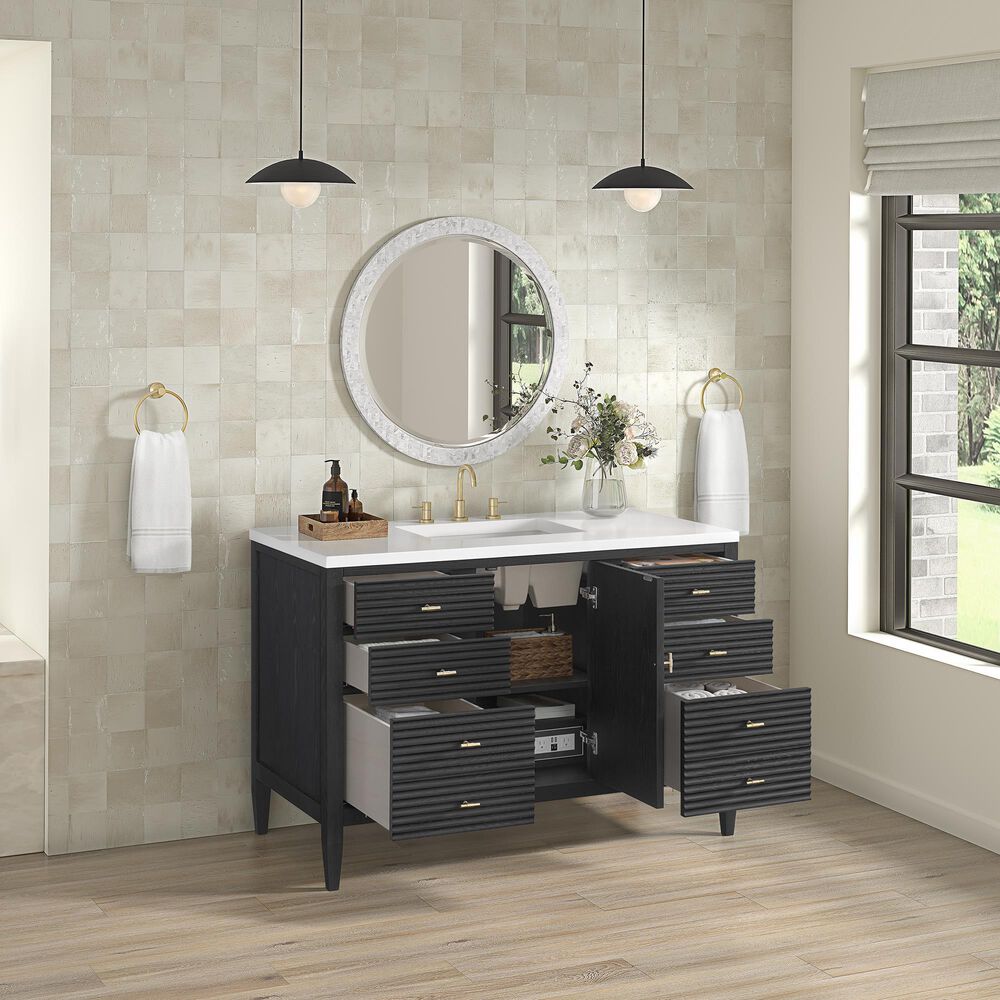 James Martin Vanities Myrrin 48&quot; Vanity in Carbon Oak with 3 cm White Zeus Quartz Top, , large