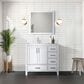 Lexora Home Jacques 36" Left Offset Single Bathroom Vanity in White with 2 cm White Carrara Marble Top and Rectangular Sink, , large