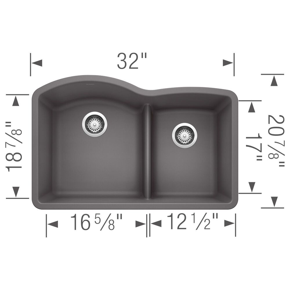 Blanco Diamond 32&quot; 1-3/4 Double Bowl Kitchen Sink with Low Divide in Cinder, , large