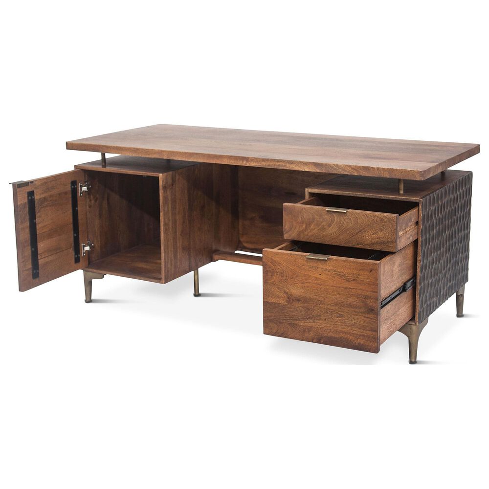 Home Trends &amp; Design Santa Cruz Executive Desk in Walnut and Antique Gold, , large