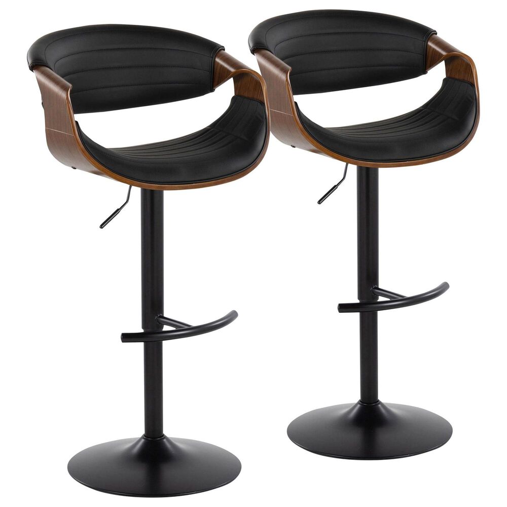LumiSource Symphony Swivel Adjustable Bar Stool with Black Upholstery in Walnut and Black (Set of 2), , large
