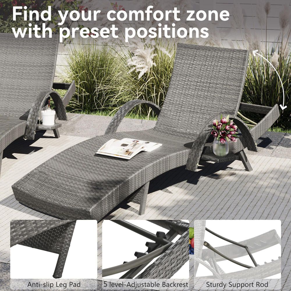 HOMLUX Outdoor Chaise Lounge in Grey (Set of 2), , large
