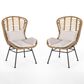 Hearth and Haven Frazer Patio Rattan Chair with Beige Cushion in Brown (Set of 2), , large