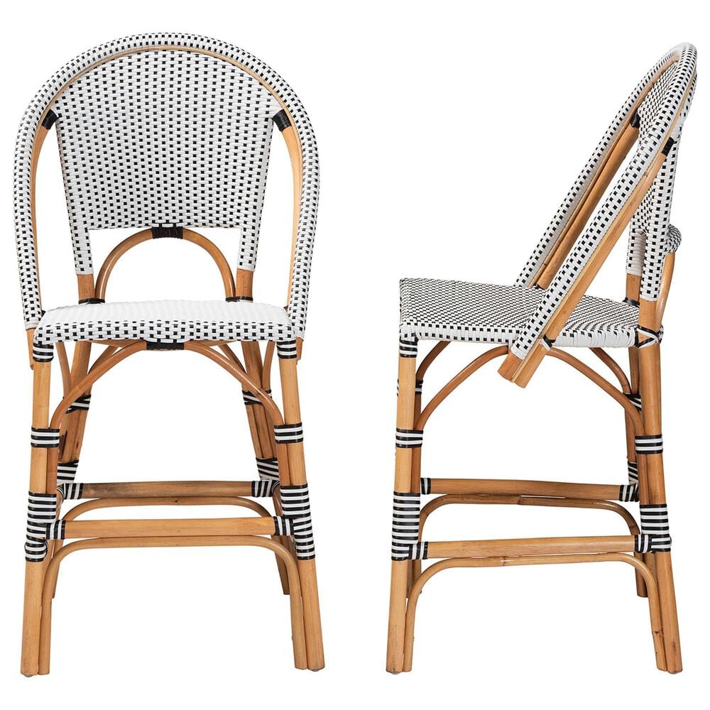 Baxton Studio Genica Counter Stool with Two-Tone Black and White Weaving in Natural Rattan (Set of 2), , large