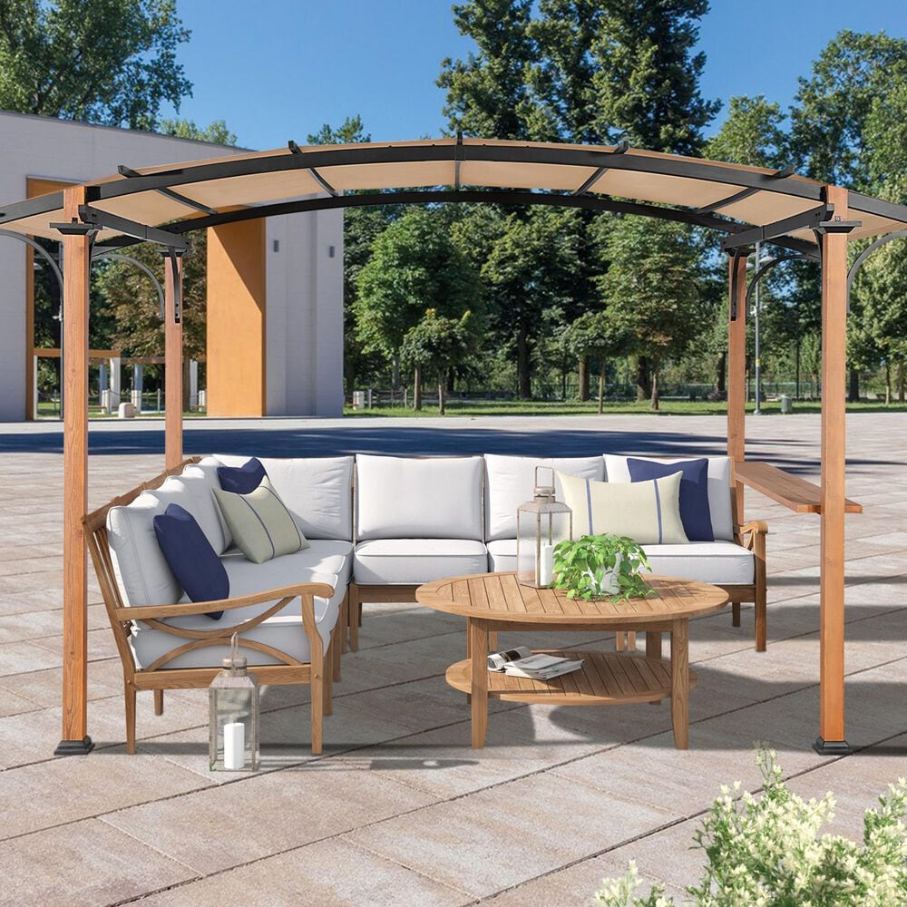 Sunwell Garden 8' x 10' Outdoor Steel Arched Natural Wood Patio Pergola, , large