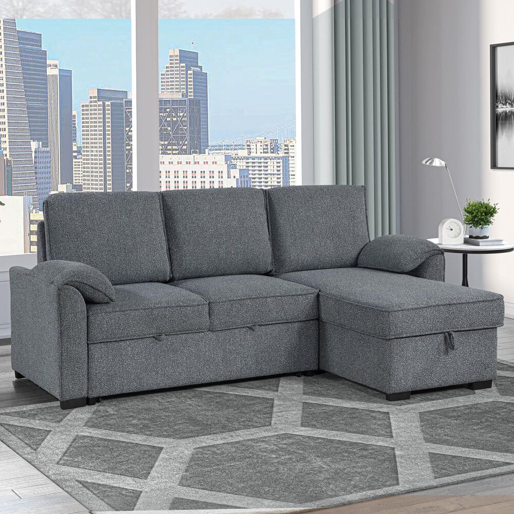 Modern Market 2-Piece Stationary Reversible Sofa Bed with Chaise in Dark Grey, , large