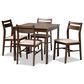 Baxton Studio Lovy 5-Piece Square Dining Set with Beige Fabric in Dark Walnut, , large