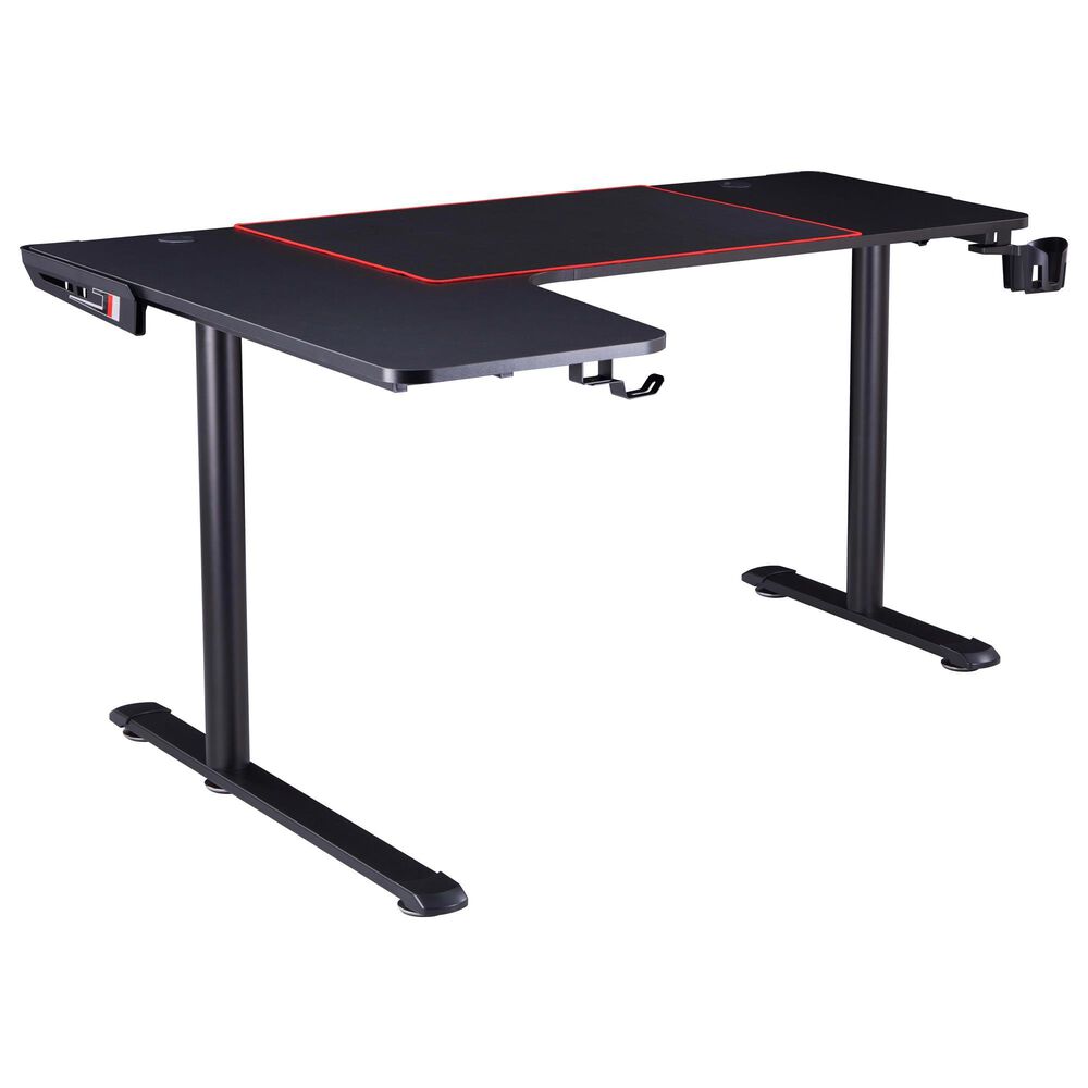 Furniture of America Whitfield Gaming Desk with USB in Black, , large