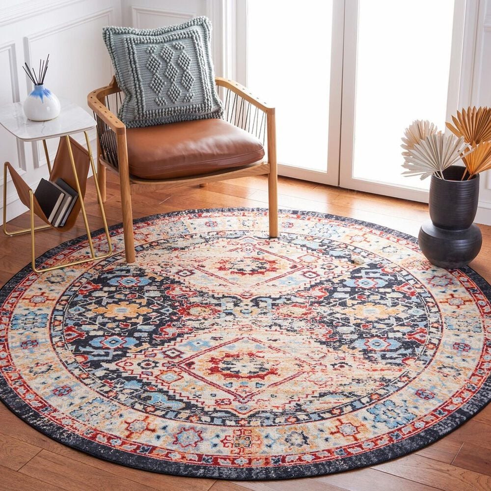 Safavieh Riviera 6&#39;7&quot; Round Charcoal and Gold Area Rug, , large