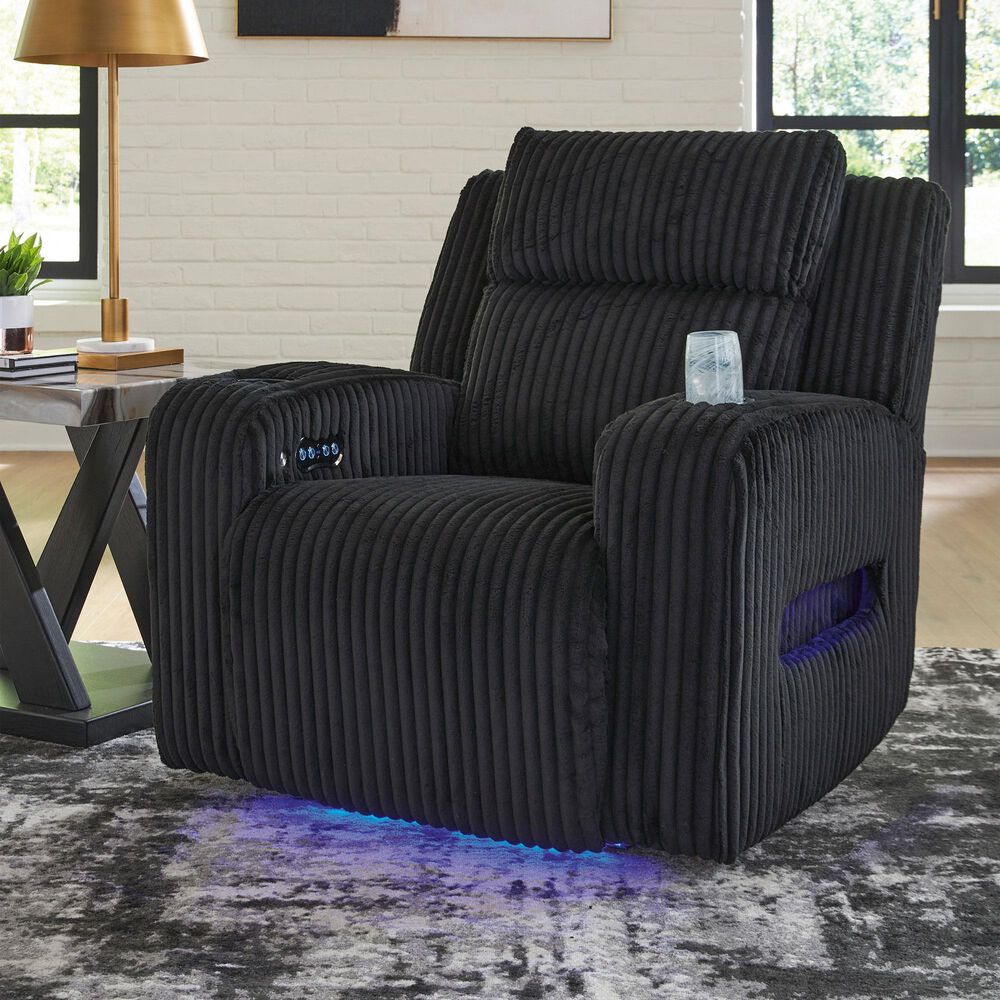 Ashley Forest Lake Power Recliner with Adjustable Headrest in Black Velvet, , large