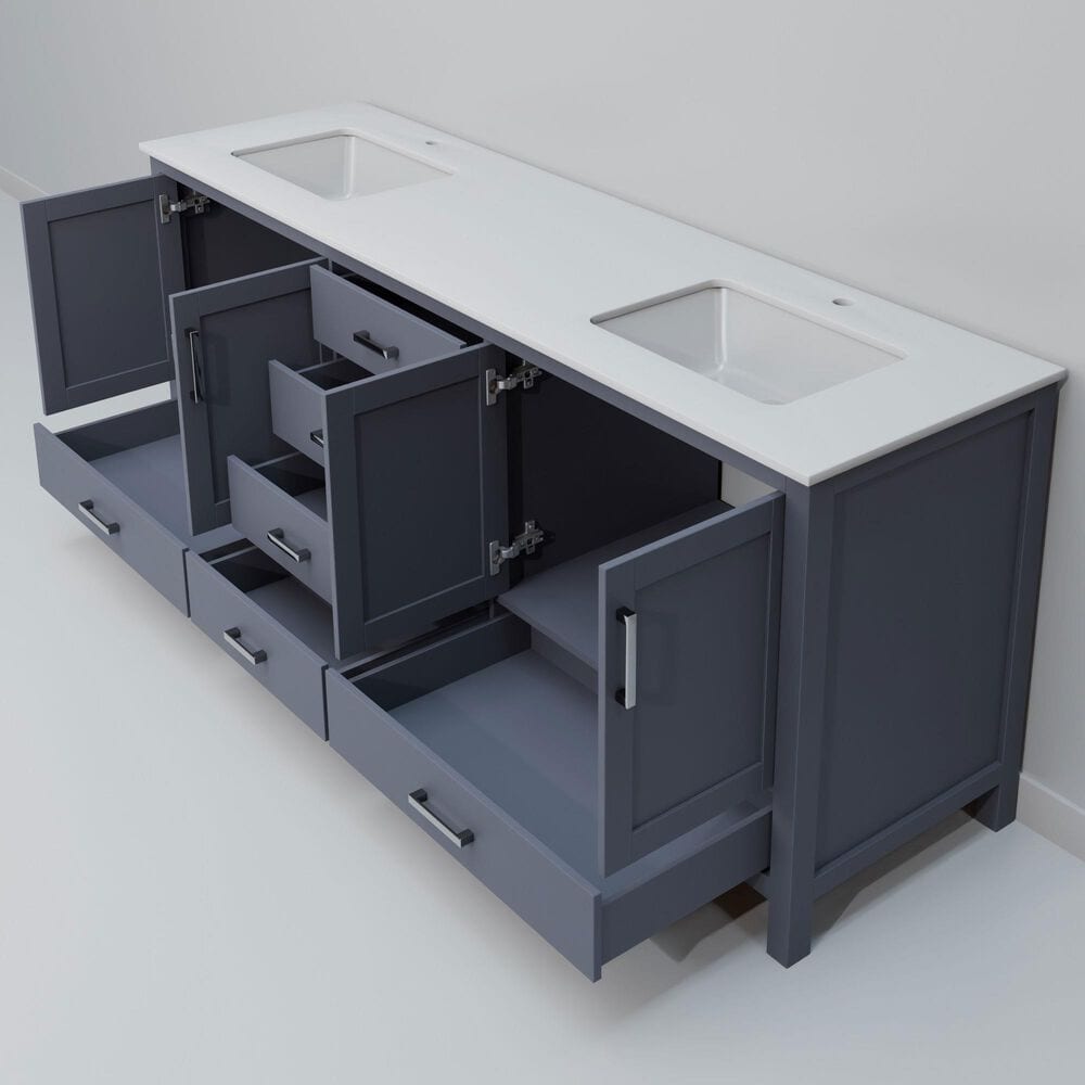 Lexora Home Jacques 72" Double Bathroom Vanity in Dark Grey with 2 cm White Quartz Top and Rectangular Sinks, , large