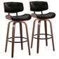 LumiSource Lombardi 30" Swivel Barstool with Black Faux Leather Upholstery in Walnut and Black (Set of 2), , large